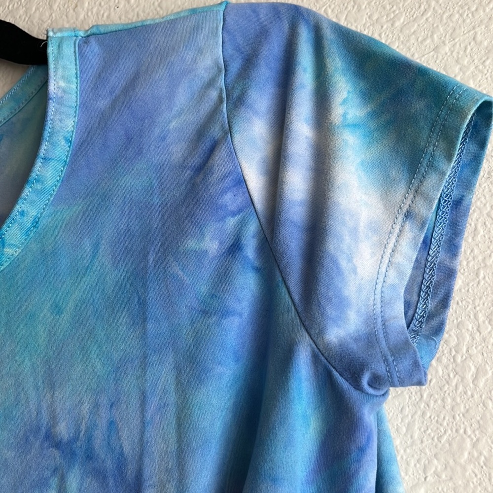 Blue Tie Dye Cropped Top Twist Front Blouse Heart & Hips Large Petite - Picture 8 of 11